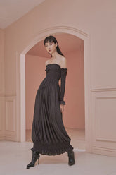Lynda Off Shoulder Long Sleeve Shirred Maxi Dress